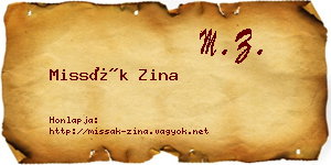 Missák Zina névjegykártya